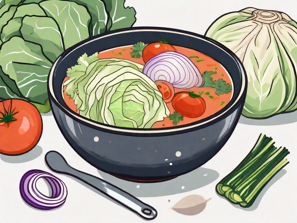 A steaming bowl of cabbage soup