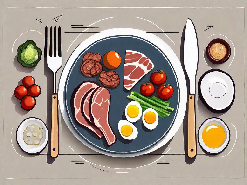 A balanced plate with low-carb foods such as meats